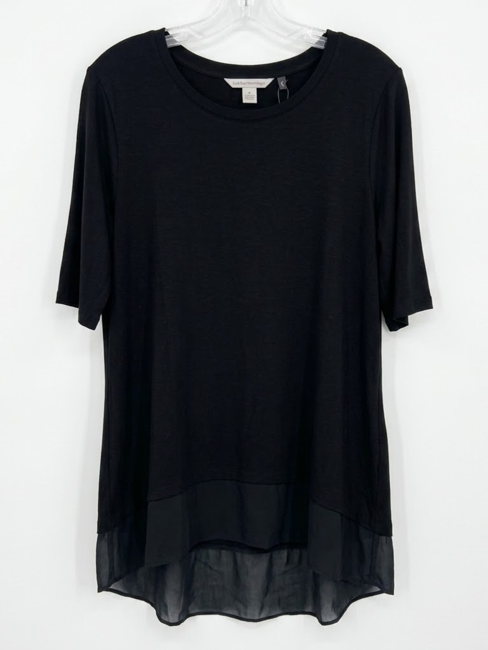 Soft Surroundings Black Short-Sleeve Chiffon Hem Blouse Size Large